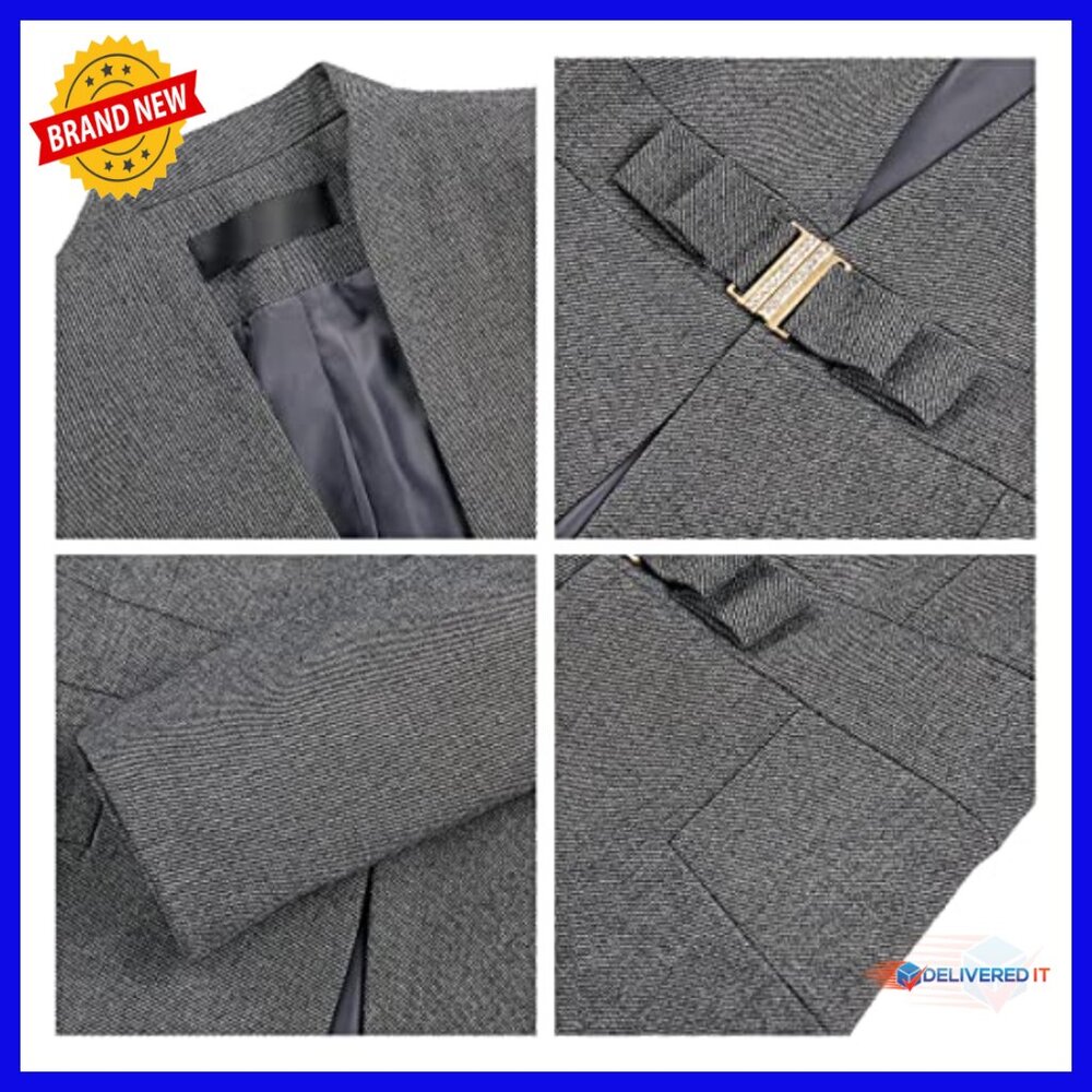 Slim Fit Blazer Pantsuit Set for Office Work Business Professional Attire - Picture 5 of 7